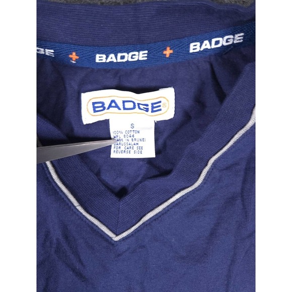 Badge Shirt Mens Small S Stretch Blue Regular Short Sleeve V Neck Y2K NWT A2 - Picture 3 of 11